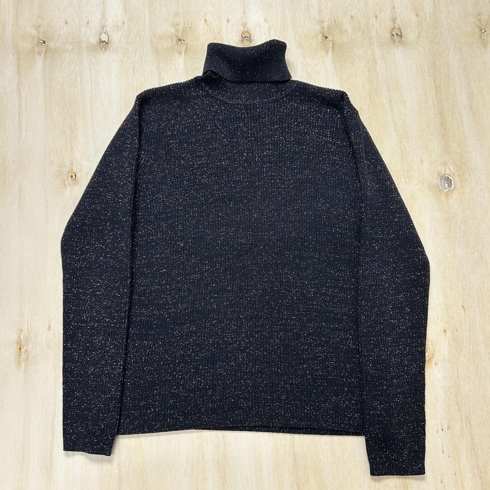 Karen Scott Sweater Womens Large‎ Black Turtleneck Glitter Tight-Knit Pullover
